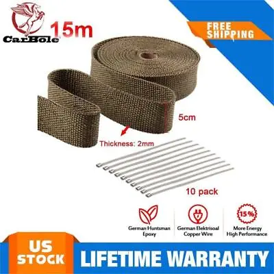 2  X 50ft + Ties Roll Titanium Header Turbo Pipe Manifold Exhaust Heat Wrap Tape • $22.59