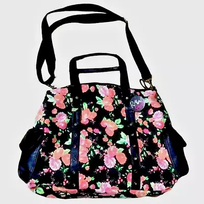 Kandi Travel Bag Cotton & Vegan Leather Floral Shoulder Tote Carry Handles New • $13.97