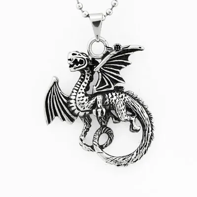 Cool Mens Stainless Steel Dragon Pendant Necklace Vintage For Men Chain • $11.23