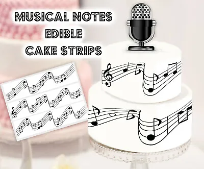 Music Notes Edible Image Cake Strips Cake Topper Rock Disco Karaoke Party • $12.95