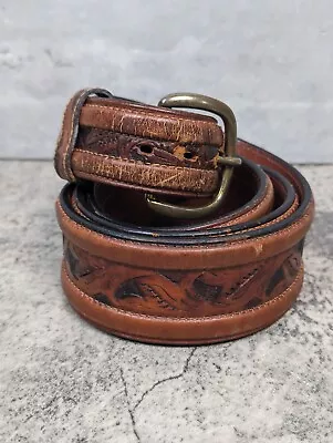 Vintage Western Rodeo Larry Mahan Leegin 1.8  Wide Leather Belt Hand Tooled 42 • $29.95