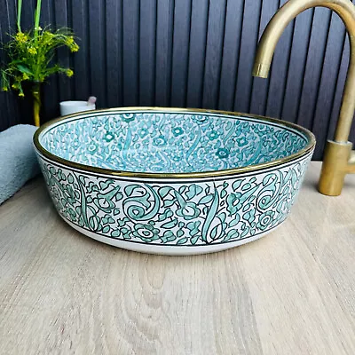 Moroccan Cyan Bathroom Vessel Sink Washbasin Sink Handcrafted Artisan Sink • $235