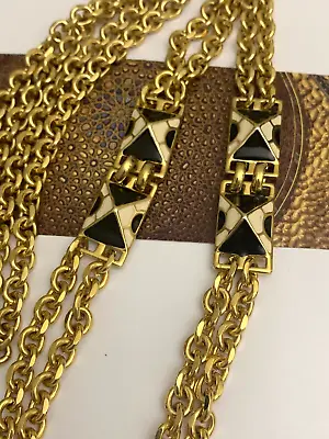 Vintage Couture Enameled Links Massive Double Gold Tone Cable Chain Necklace • $79