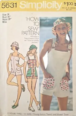 Simplicity 5631 Sewing Pattern Miss Size Jumpsuit Hat Vtg 1973  • $9.99