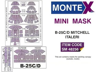 Montex 1/48 NORTH AMERICAN B-25C/D MITCHELL CANOPY PAINT MASK Italeri • $8.99