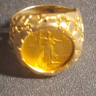 Men's 14-karat Gold Nugget 24-karat Gold Coin Ring. Free Shipping • $2500