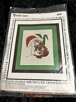 NOS Vintage Vogart Crafts Crewel Stitchery Kit Mrs. Mullycuddy Mushroom 2625 • $8.76