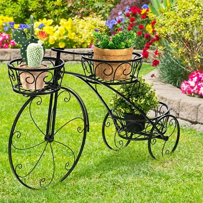 Bicycle Planter Metal Plant Stand Garden Bike Flower Pot Cart Holder Basket Deco • £26.93