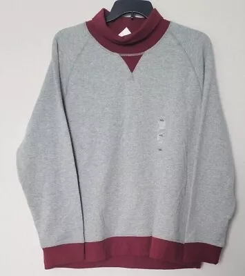 Club Room Mens 2XL Gray Red Colorblock Turtleneck Fleece Sweatshirt • $26.44