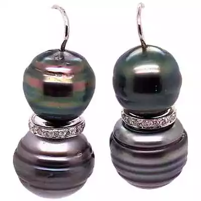 Double Black Baroque Pearl And Pave Diamond Drop Earrings 101-AZRAM • $5500