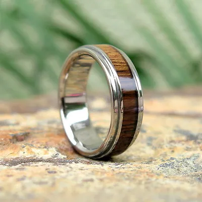 Genuine Hawaiian Dark Koa Wood Inlay Titanium Wedding Ring Band 6mm TWR1004 • $49.79