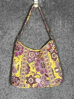 Vera Bradley Bali Gold Lisa B Shoulder Bag Purse Pockets Floral Cotton • $19.99