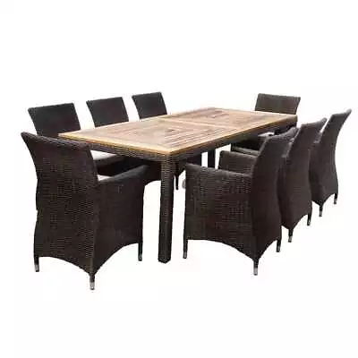 NEW Sahara 8 Seater Rectangle Teak Dining Table W/ Chairs In Half Round Wicker • $3790