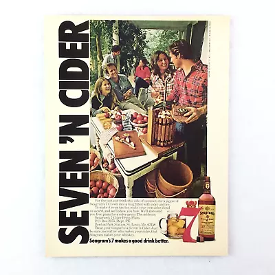 SEVEN 'N CIDER Seagram'S 7 Crown VTG 70s PRINT AD Apple Press Whiskey Liquor • $10.99