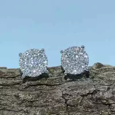 1Ct Round Cut Real Moissanite Men's Cluster Stud Earrings 14K White Gold Plated • $69.89