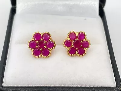 22ct Gold Hallmarked Screwback Pink Stone Earrings. Goldmine Jewellers. • £335