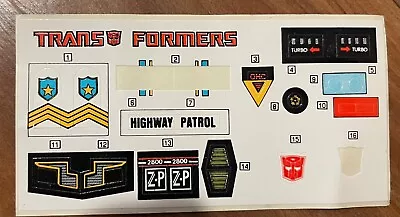 1984 Vintage Transformers G1 Prowl Sticker Sheet • $50