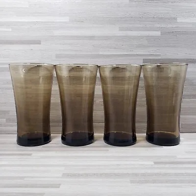 4-Vintage Mocha Brown Anchor Hocking Linden 15 Oz. Glass Flat Tumblers • $42.97