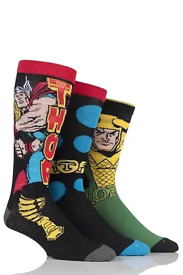 SOCKSHOP Men's Marvel Thor & Loki Cotton Socks Superhero Films Gift Idea 3 Pairs • £8.99
