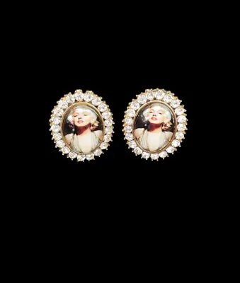 Vintage Marilyn Monroe Hollywood Lucite Dome Rhinestone Metal Post Earrings  • $9.99