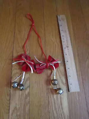 Vintage Christmas Decoration Jingle Bells Bows Of 'sheet Music' Red Gold Dangle • $14.95