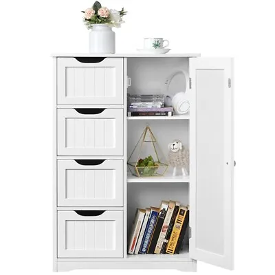 £72.99 • Buy Bathroom Cabinet Free Standing Storage Unit 4 Drawers Floor Cupboard Wood, White