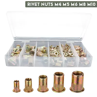 120pcs Mixed Rivet Nut Tool Zinc Steel Rivnut Insert Threaded Nutsert M4-M10 Kit • £8.55