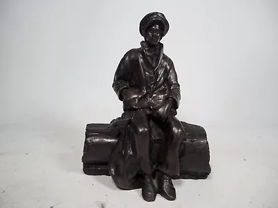 De La Poer ?  Figurine - Man (Miner?) Sitting On Log Cold Cast Bronze • £19.99