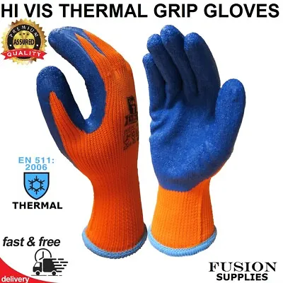 Thermal Work Gloves. Hi Vis.latex.grip Gloves.winter Work Glove.cold Store.lined • £3.45