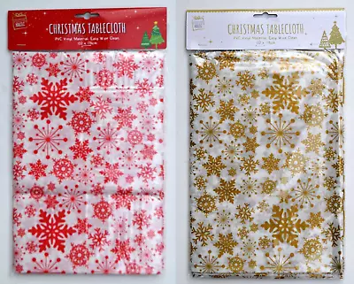 Christmas Table Cloth Wipe Clean Xmas Snowflake Red Gold Cover PVC 132x178cm • £4.95