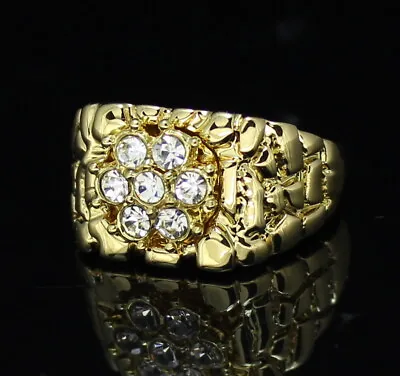 Mens Nugget Pinky CZ Ring 14k Gold Plated Icy Cluster Hip Hop Band • $9.99