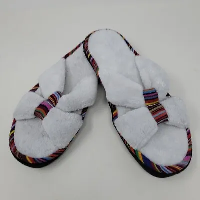 Isotoner Rainbow Slippers Size 8.5-9 Open Toe Multicolor Trim Machine Washable • $11.99