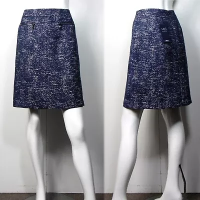 M&S Cotton Blend A-LINE Short SKIRT ~ Size 12 (21  Length) ~ NAVY & Metallic Mix • £12.99