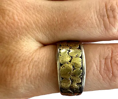 Unique Sterling Silver With 22K -24K Yellow Gold Nugget Mens Ring Band Size 9.75 • $499.99