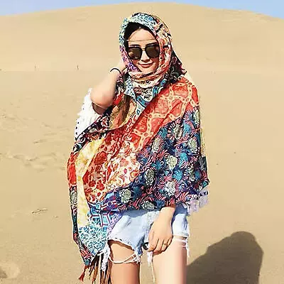 Boho Printed Scarf Lightweight Boho Scarf Vintage Scarf For Beach Vocation • £10.71