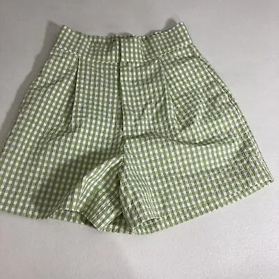 Zara Women’s Shorts Size XS Green Plaid  High Rise Zipper Pockets • $15.50