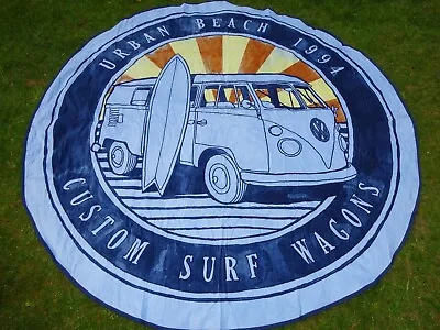 VW Campervan Surfing 100% Cotton Velour Round Beach Towel  Big Size  • £19.99