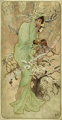 Mucha Les Saison Hiver Winter Vintage Art Nouveau Poster 12x24 • $7.95