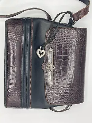 Vintage Brighton Crossbody Shoulder Handbag Black/Brown Croc  Leather  • $9.99