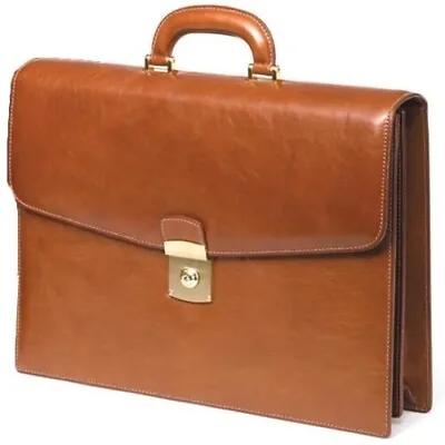 Vintage Men’s Genuine Tan Brown Leather Briefcase Made In Italy Vintage • $95