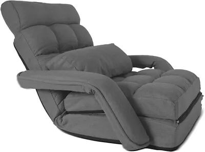 Adjustable Lazy Sofa Bed Comfy Floor Folding Chair Bed With Arm Sofa Lounge Gray • £99.80