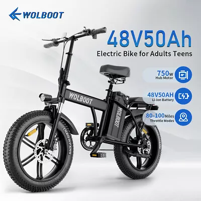 WOLBOOT Electric Bike 48V 50AH 28MPH 750W 100 Mile Hydraulic Brake E-Bike Adults • $899