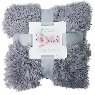 New Super Soft Grey Pram Cot Baby Fleece Fluffy Fur Warm Blanket Gift Fast Post • £11.99