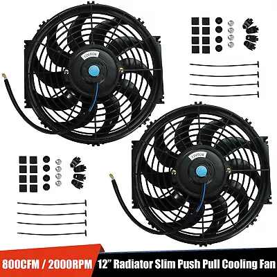 2x 12  Universal Slim Fan Push Pull Electric Radiator Cooling 12V Mount Kit BK • $40.99