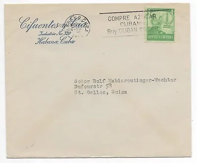 HabanaCuba Commercial CV To St.Gallon Switzerland Sugar Tabaco Stamp 1948 • $6