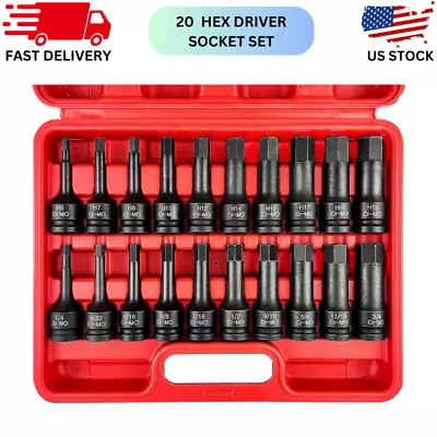 1/2 Drive Master Impact Hex Bit Set 20 Piece Hex Driver Socket Set Allen Bit • $56.99