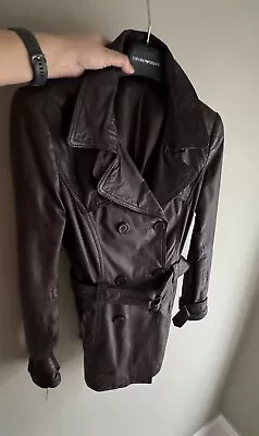 Brown Leather Mac Trench Coat Vintage 34 6-8 • $63.16