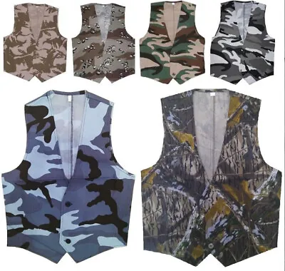 Mens Womens Childrens Boys Waistcoat Fancy Dress Army Military Camouflage Vest • £6.95