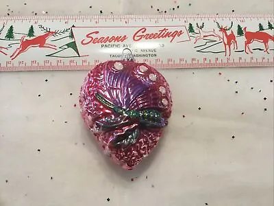 Vintage Glass Heart Christmas Ornament  Butterfly Pink Bumpy Glitter • $12.99