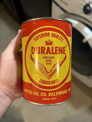 VINTAGE DURALENE MOTOR OIL CAN Quart BALTIMORE MD Gas Station Advertising NOS • $29.99